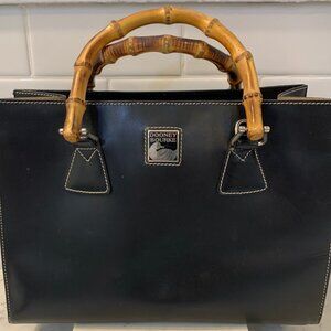Dooney & Bourke Black Leather Handbag w Bamboo Handles East West Made in Italy